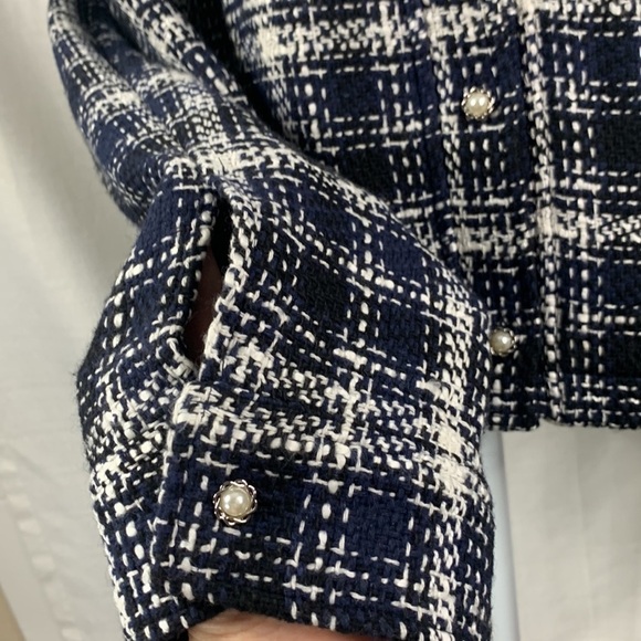 Express Black, Blue & White Cropped Tweed Embellished Shirt Jacket- NWT - Picture 7 of 17